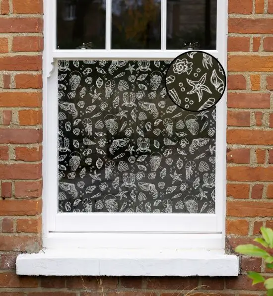 sea window film. seaside inspired doodle window film
