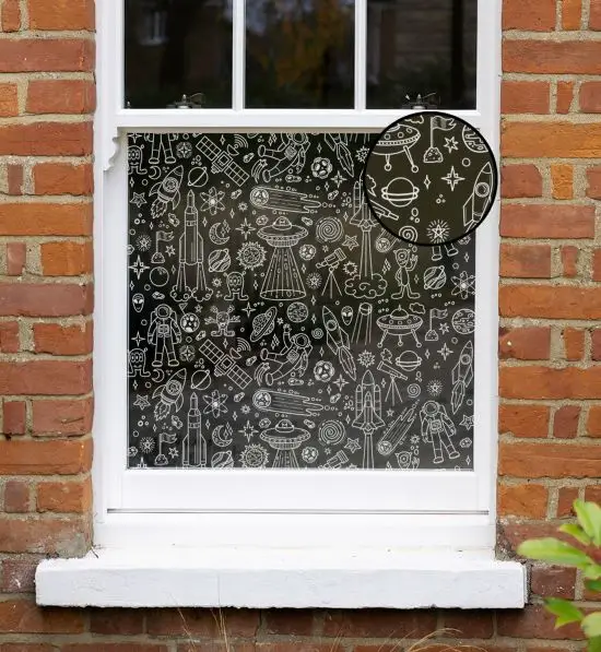 Space doodle window film, children's bedroom window film