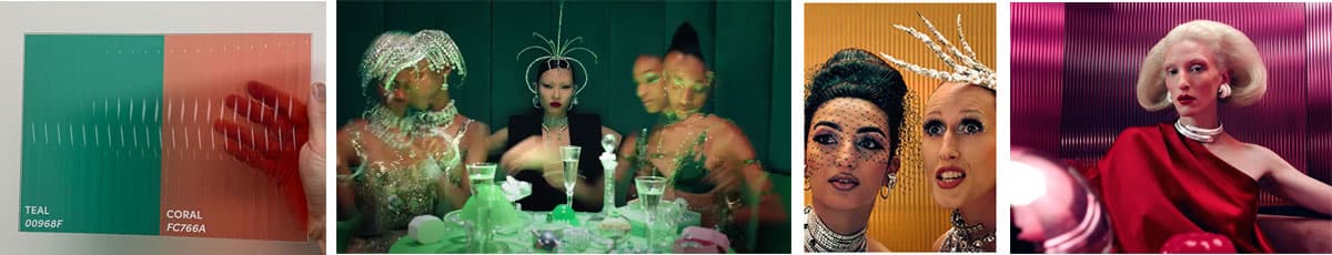 Coloured reeded film on the Swarovski Holiday 2024 campaign set.