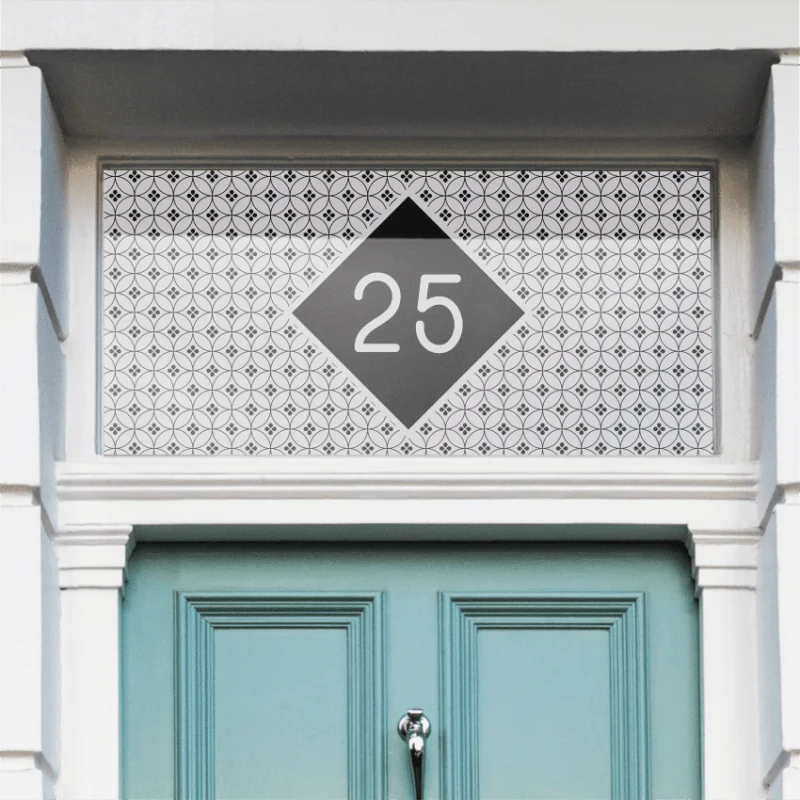 Patterned house number window light window film with diamond and circle design