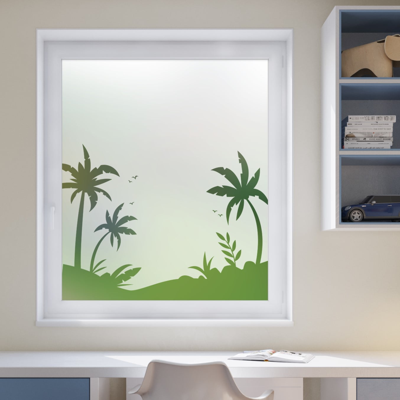 Frosted Privacy Window film with Tropical Border Design