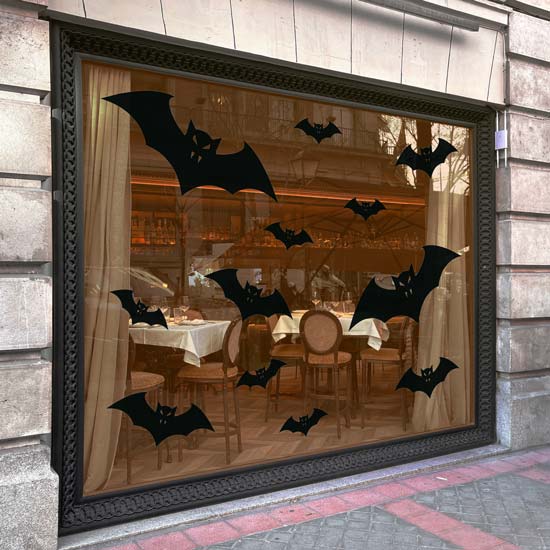black bat silhouette shopfront static cling