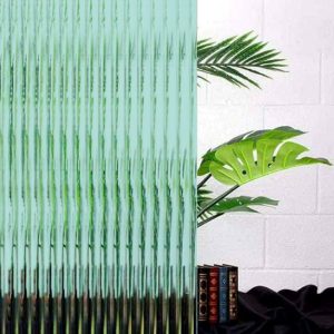 pastel blue reeded glass window film, light green reeded film installed on glass