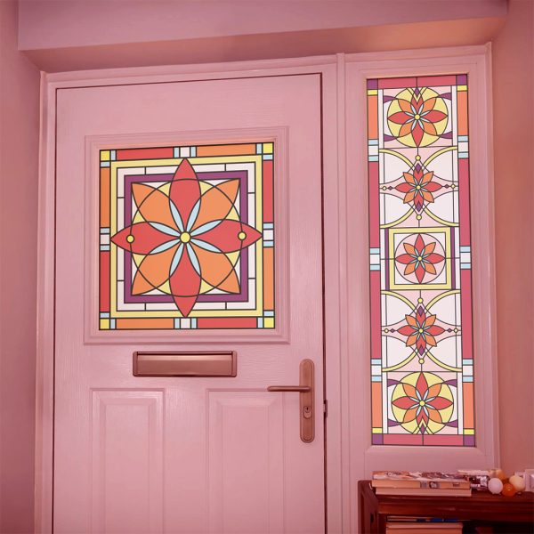 Harry flower stained glass window film in red and yellow