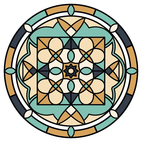 a traditional stained glass window film design for porthole or round windows
