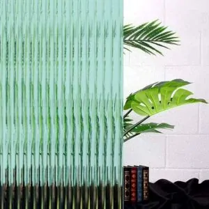 pastel blue reeded glass window film, light green reeded film installed on glass