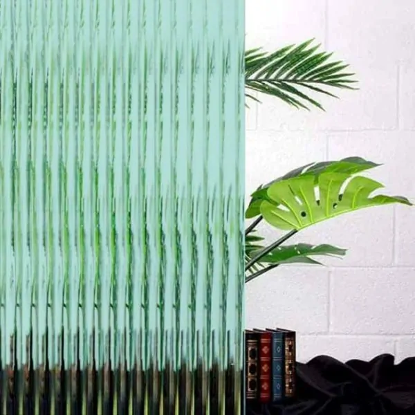 pastel blue reeded glass window film, light green reeded film installed on glass