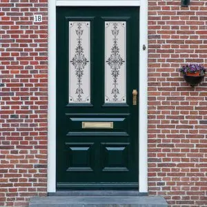 A floral victorian frosted glass window film design for front doors