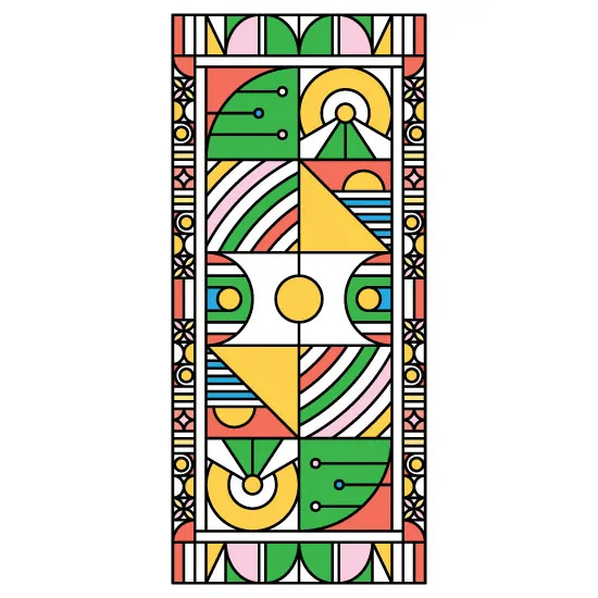 modern abstract stained glass window film design in portrait shape