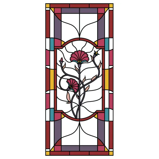 red flower stained glass Victorian window film portrait