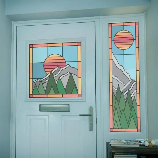 Richard colourful mountain stained glass window film. Modern stained glass window film
