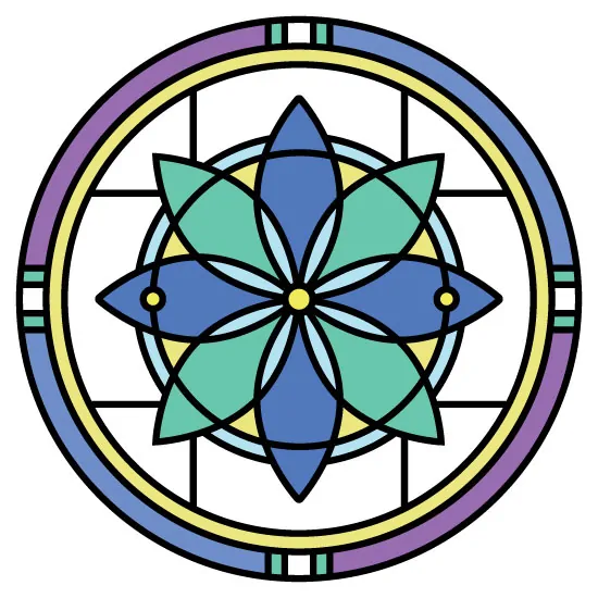 Circle flower stained glass window film in blue