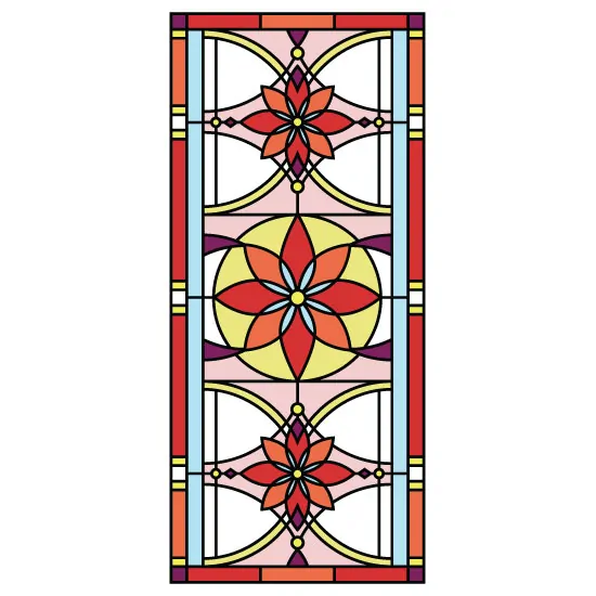 A red flower stained glass window film with a pink background