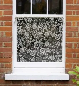 a floral doodle window film with a clear background