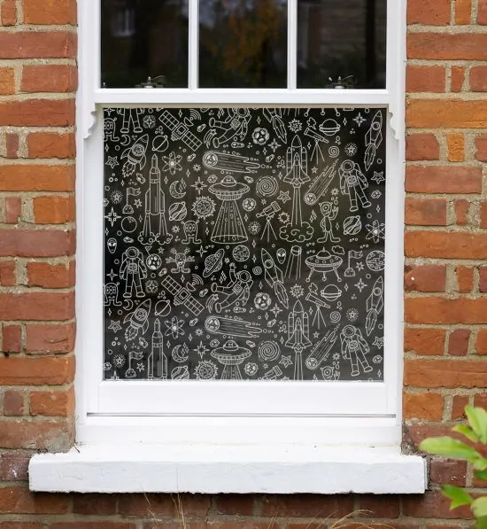 Space doodle window film, children's bedroom window film