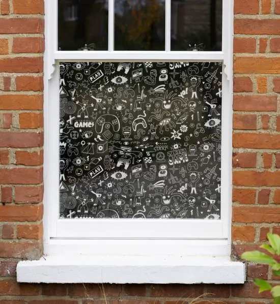 video game inspired doodle window film childrens window film