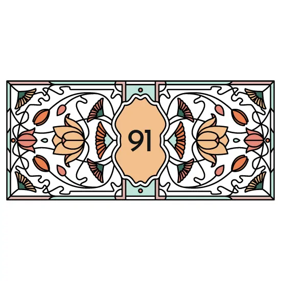 floral stained glass window film with central door number