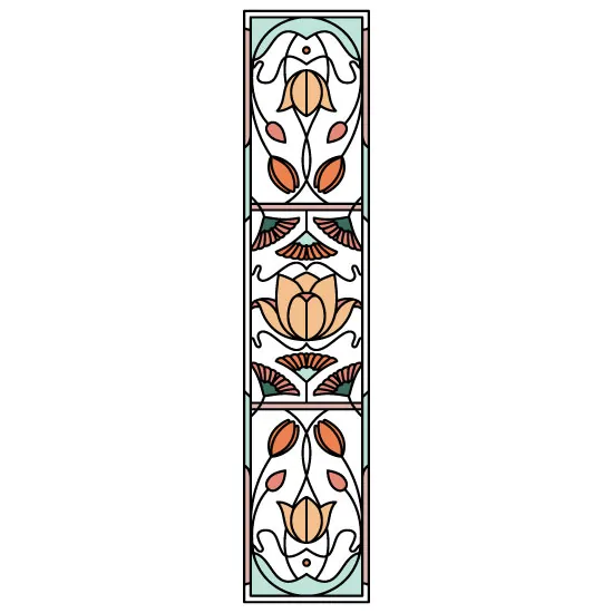 blue and orange stained glass floral window film