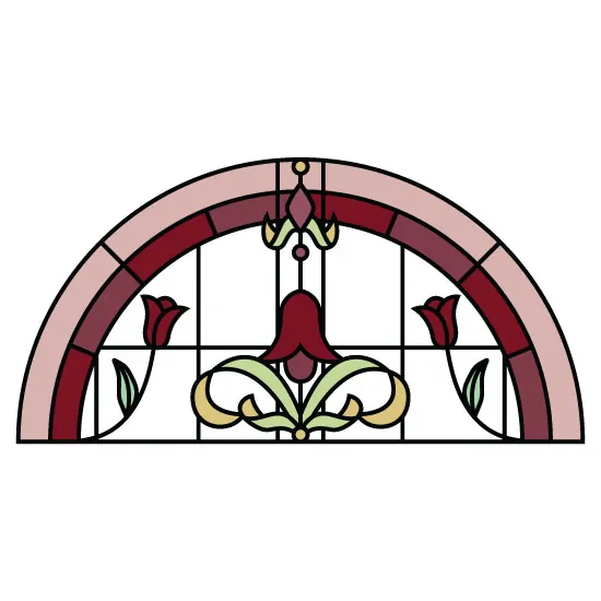 semi circle stained glass window film with various roses