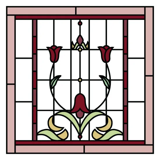 square stained glass window film with roses and flowers