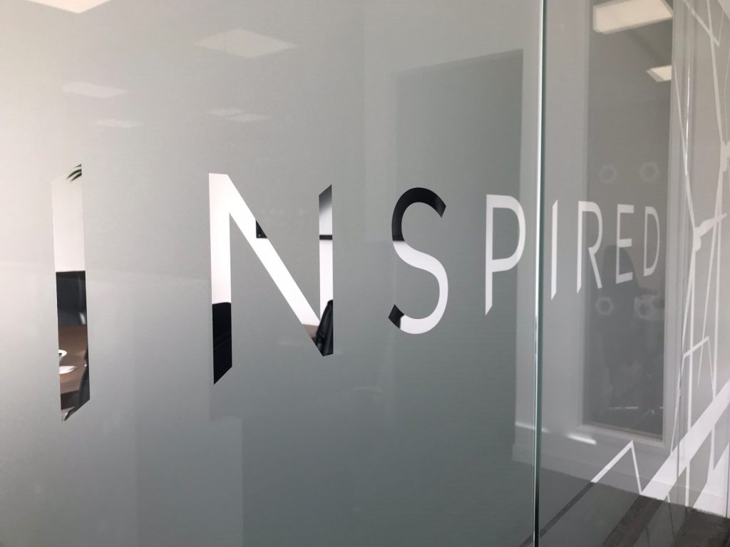 Cut out letters in window film for internal glass rooms