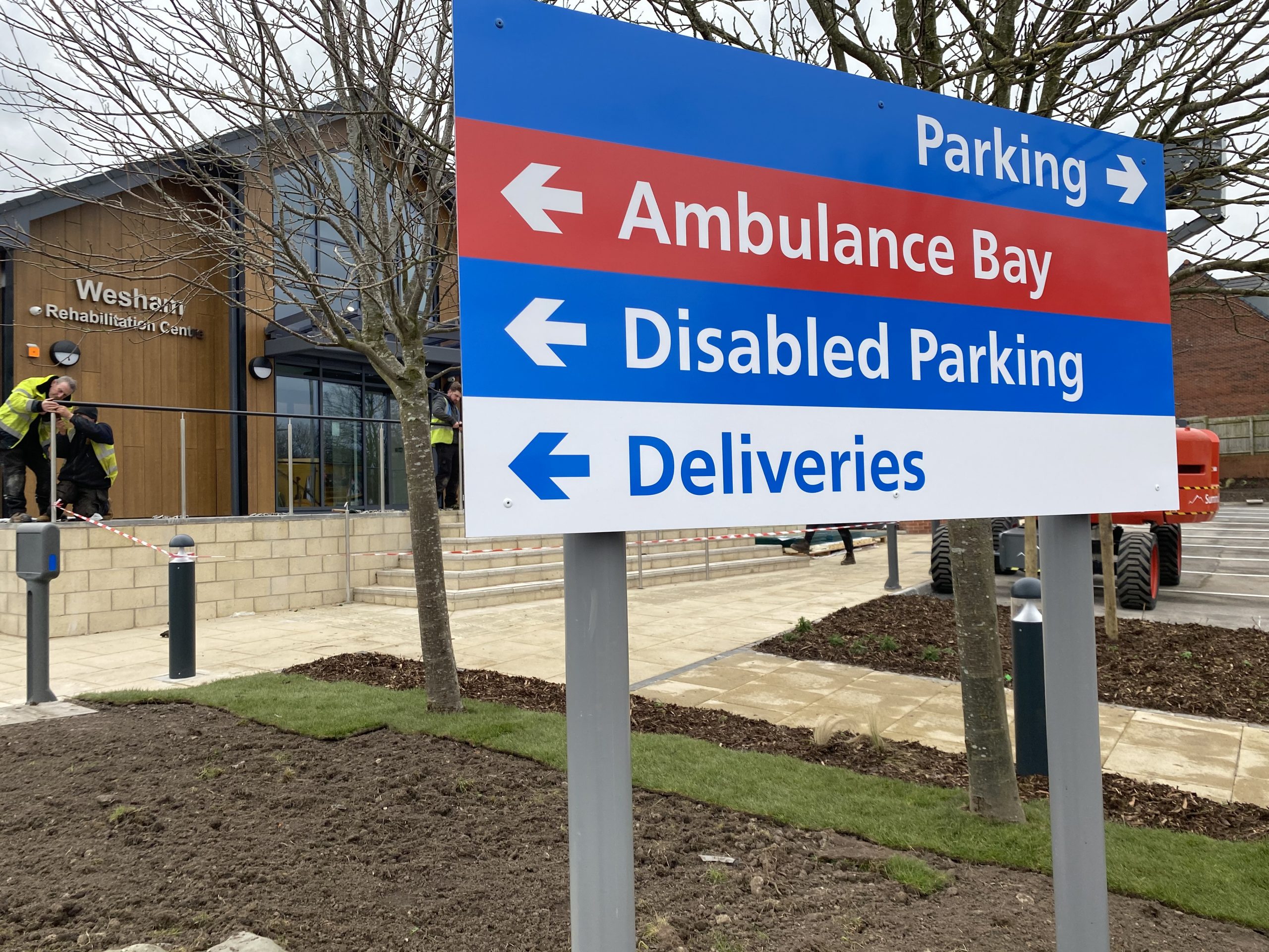 NHS Directional signage Woodland scene to offer serene outdoor space in a high stress building